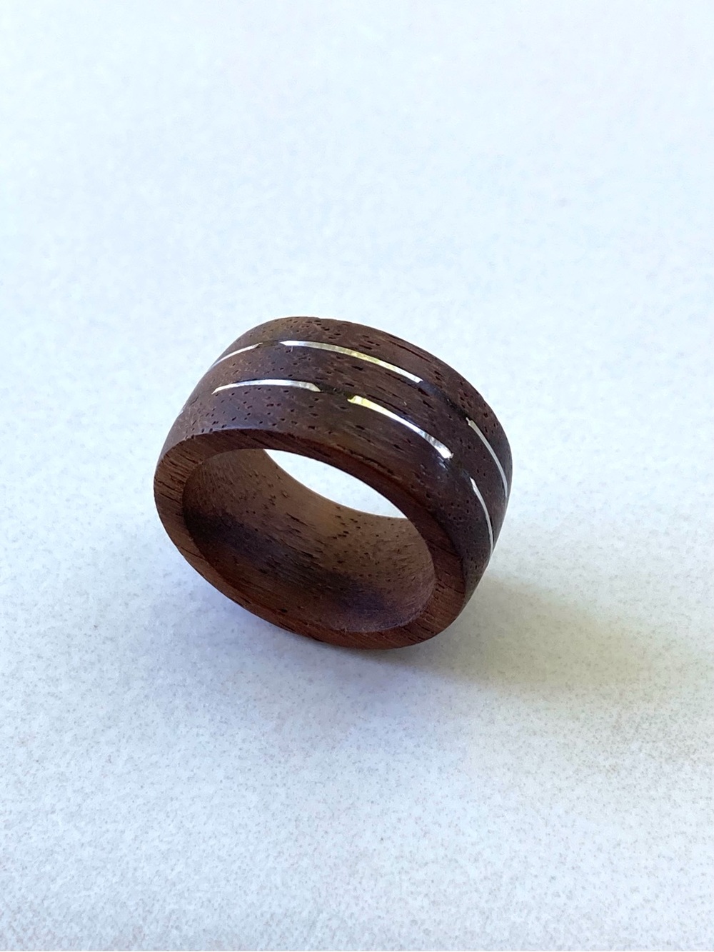 Men's Brown Wood Ring with Silver Accents Size 8